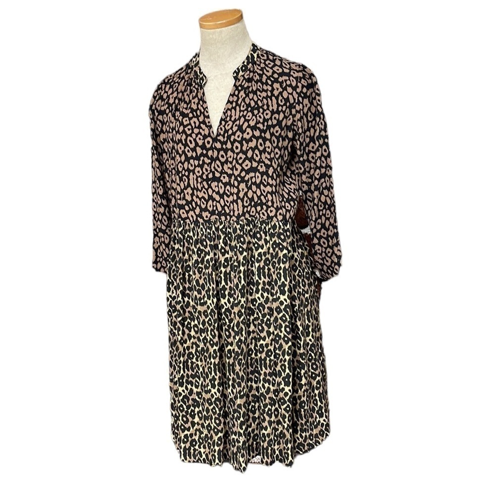 Maeve Anthropologie V-Neck Dress Leopard Print Brown Black Size X Small XS
